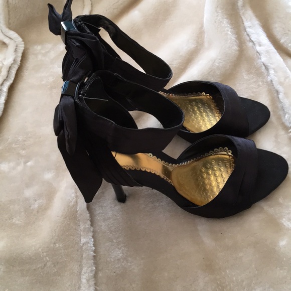 Satin Bow Black Heeled Sandals - Picture 2 of 4